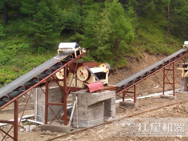 時產80噸石灰石生產線安裝現場，調整進出料粒度