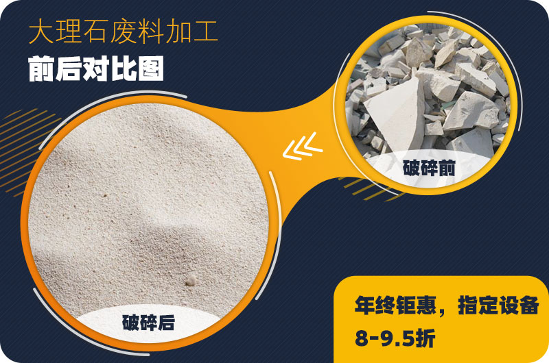 大理石廢料破碎前后對比，售價高利潤好